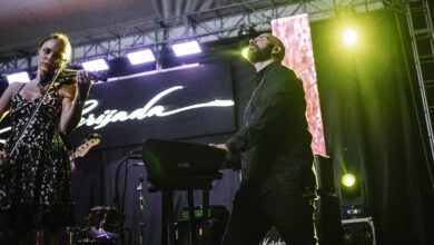 A concert crowd under lights